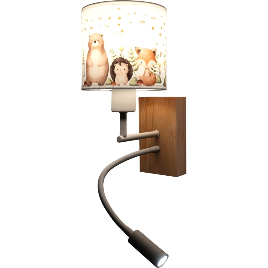 BRILAGI - LED Detská flexibilná nástenná lampa BOBO WOOD 1xE27/25W/230V + LED/3W dub/biela/zvieratká