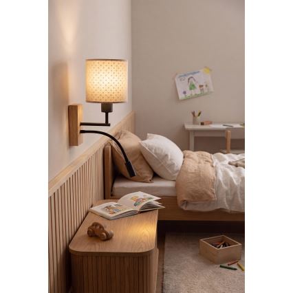 BRILAGI - LED detská flexibilná nástenná lampa BOBO WOOD 1xE27/25W/230V + LED/3W dub/čierna/béžová/bodky