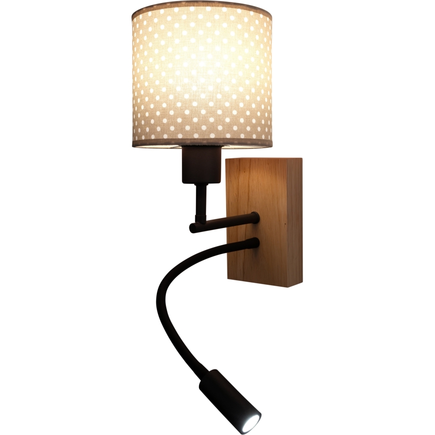 BRILAGI - LED detská flexibilná nástenná lampa BOBO WOOD 1xE27/25W/230V + LED/3W dub/čierna/béžová/bodky