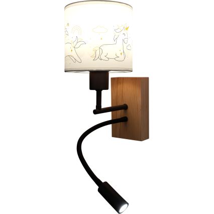 BRILAGI - LED Detská flexibilná nástenná lampa BOBO WOOD 1xE27/25W/230V + LED/3W dub/čierna/biela/jednorožce