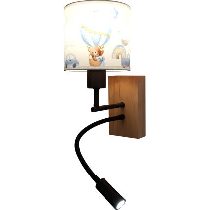 BRILAGI - LED detská flexibilná nástenná lampa BOBO WOOD 1xE27/25W/230V + LED/3W dub/čierna/biela/modrá/medvedíky