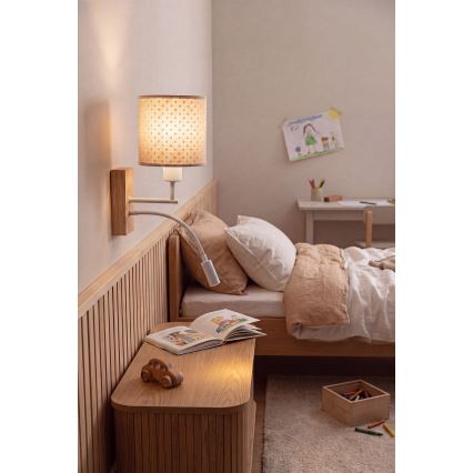 BRILAGI - LED detská flexibilná nástenná lampa BOBO WOOD 1xE27/25W/230V + LED/3W dub/biela/béžová/bodky