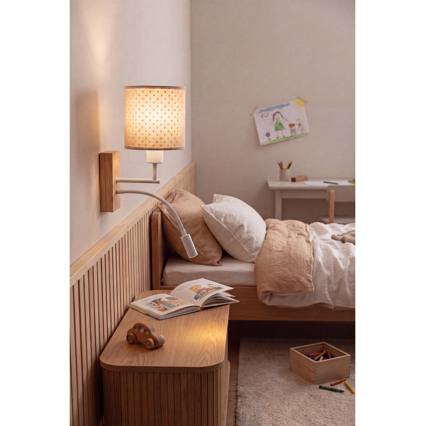BRILAGI - LED detská flexibilná nástenná lampa BOBO WOOD 1xE27/25W/230V + LED/3W dub/biela/béžová/bodky