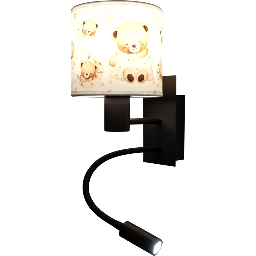 BRILAGI - LED detská flexibilná nástenná lampa BOBO 1xE27/25W/230V + LED/3W čierna/biela/s motívom medvedíkov