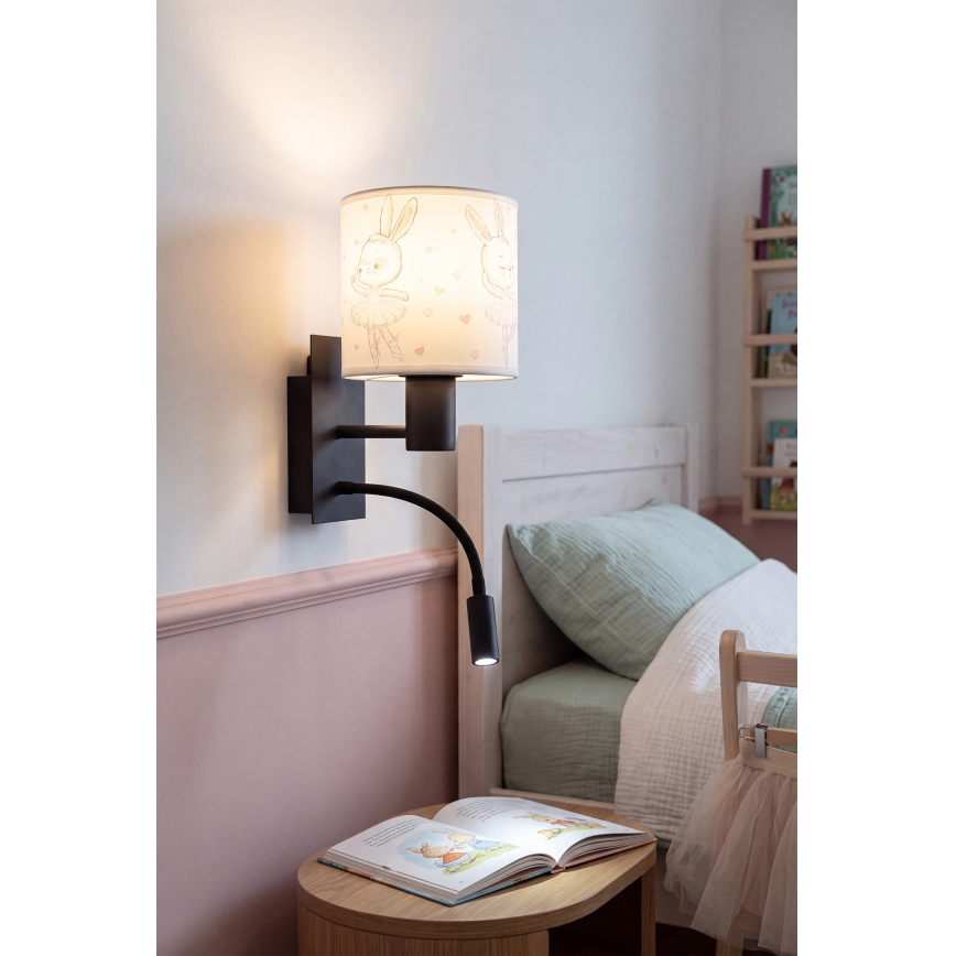 BRILAGI - LED Detská flexibilná nástenná lampa BOBO 1xE27/25W/230V + LED/3W čierna/biela/zajačiky