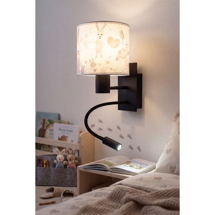 BRILAGI - LED detská flexibilná nástenná lampa BOBO 1xE27/25W/230V + LED/3W čierna/biela/zajačiky