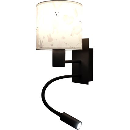 BRILAGI - LED detská flexibilná nástenná lampa BOBO 1xE27/25W/230V + LED/3W čierna/biela/zajačiky