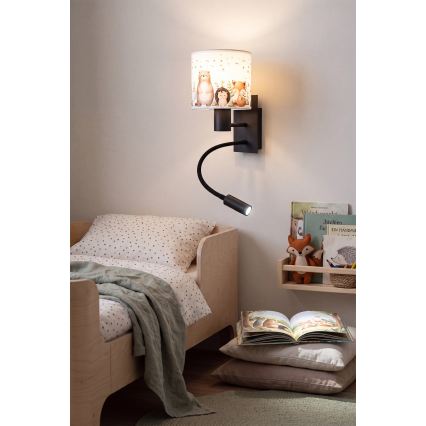 BRILAGI - LED Detské flexibilné nástenné svietidlo BOBO 1xE27/25W/230V + LED/3W čierne/biele/so zvieratkami
