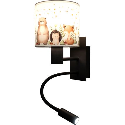 BRILAGI - LED Detské flexibilné nástenné svietidlo BOBO 1xE27/25W/230V + LED/3W čierne/biele/so zvieratkami