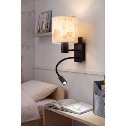 BRILAGI - LED detská flexibilná nástenná lampa BOBO 1xE27/25W/230V + LED/3W čierna/krémová/zajačiky