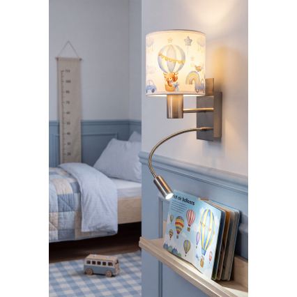 BRILAGI - LED Detská flexibilná nástenná lampa BOBO 1xE27/25W/230V + LED/3W matný chróm/biela/modrá/medvedíky