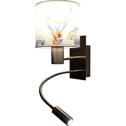 BRILAGI - LED Detská flexibilná nástenná lampa BOBO 1xE27/25W/230V + LED/3W matný chróm/biela/modrá/medvedíky