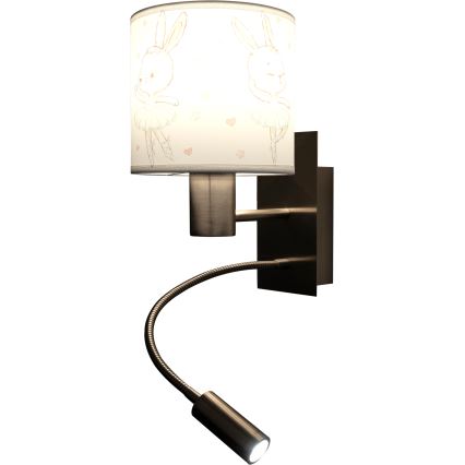 BRILAGI - LED Detská flexibilná nástenná lampa BOBO 1xE27/25W/230V + LED/3W matný chróm/biela/zajačiky