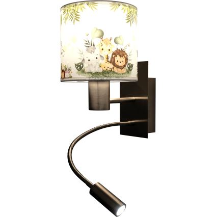 BRILAGI - LED detská flexibilná nástenná lampa BOBO 1xE27/25W/230V + LED/3W matný chróm/biela/zelená/džungľa