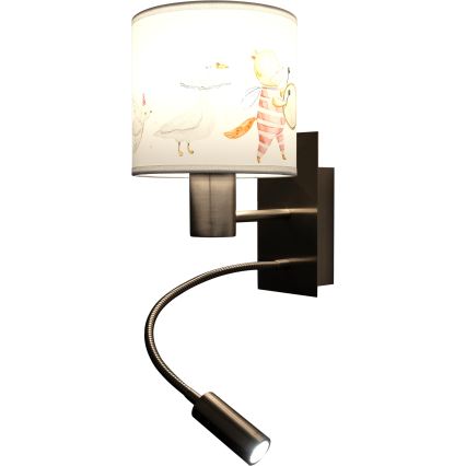 BRILAGI - LED detská flexibilná nástenná lampa BOBO 1xE27/25W/230V + LED/3W matný chróm/biela/motív zvieratiek