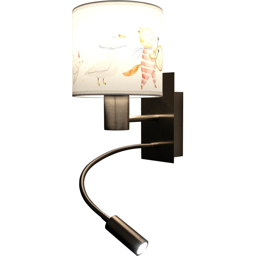 BRILAGI - LED detská flexibilná nástenná lampa BOBO 1xE27/25W/230V + LED/3W matný chróm/biela/motív zvieratiek