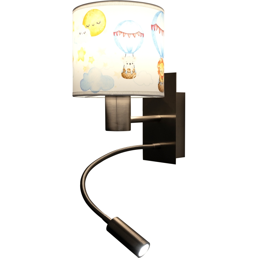 BRILAGI - LED detská flexibilná nástenná lampa BOBO 1xE27/25W/230V + LED/3W matný chróm/biela/zvieratká