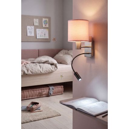 BRILAGI - LED Flexibilná nástenná lampa BOBO 1xE27/25W/230V + LED/3W matný chróm/ružová