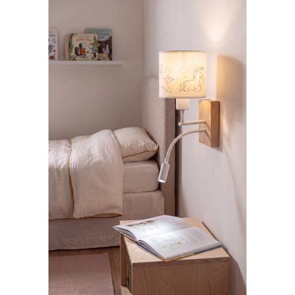 BRILAGI - LED Detská flexibilná nástenná lampa BOBO WOOD 1xE27/25W/230V + LED/3W dub/biela/jednorožce