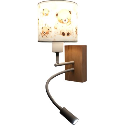 BRILAGI - LED Detská flexibilná nástenná lampa BOBO WOOD 1xE27/25W/230V + LED/3W dub/biela/medvedíky