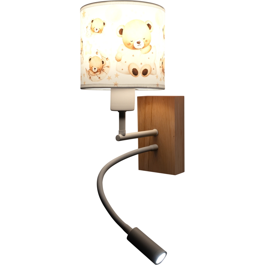 BRILAGI - LED Detská flexibilná nástenná lampa BOBO WOOD 1xE27/25W/230V + LED/3W dub/biela/medvedíky