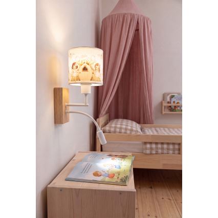 BRILAGI - LED detská flexibilná nástenná lampa BOBO WOOD 1xE27/25W/230V + LED/3W dub/biela/ružová/víly