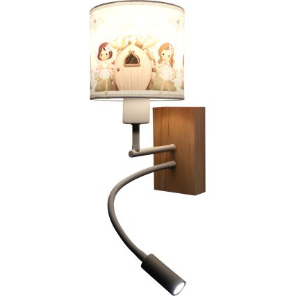 BRILAGI - LED detská flexibilná nástenná lampa BOBO WOOD 1xE27/25W/230V + LED/3W dub/biela/ružová/víly