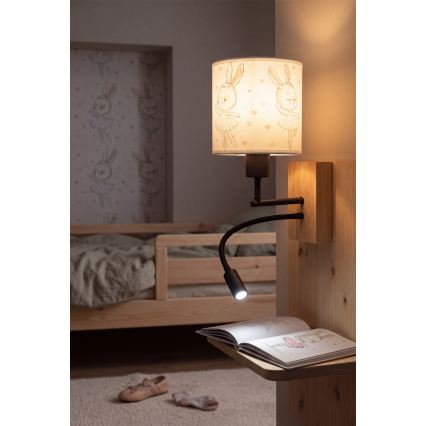 BRILAGI - LED Detská flexibilná nástenná lampa BOBO WOOD 1xE27/25W/230V + LED/3W dub/čierna/biela/zajačiky
