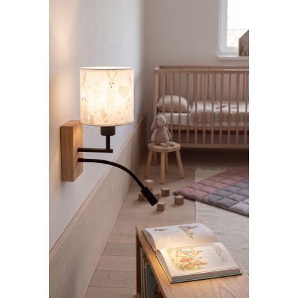 BRILAGI - LED Detská flexibilná nástenná lampa BOBO WOOD 1xE27/25W/230V + LED/3W dub/čierna/biela/zajačiky