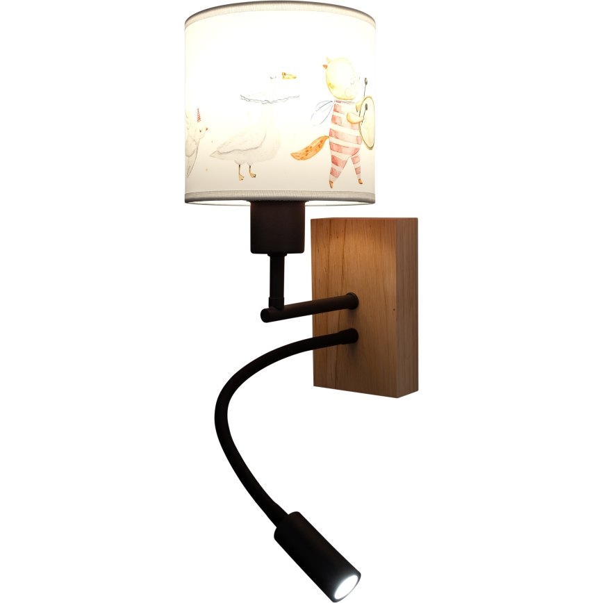 BRILAGI - LED detská flexibilná nástenná lampa BOBO WOOD 1xE27/25W/230V + LED/3W dub/čierna/biela/zvieratká