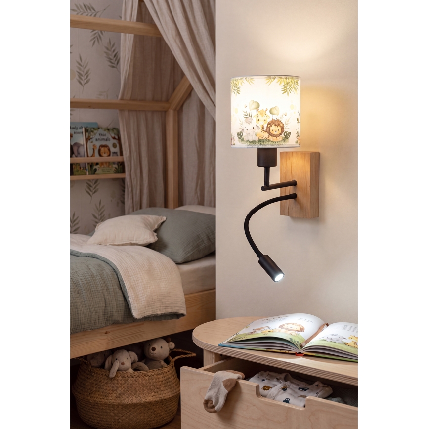 BRILAGI - LED Detská flexibilná nástenná lampa BOBO WOOD 1xE27/25W/230V + LED/3W dub/čierna/biela/zelená/džungľa