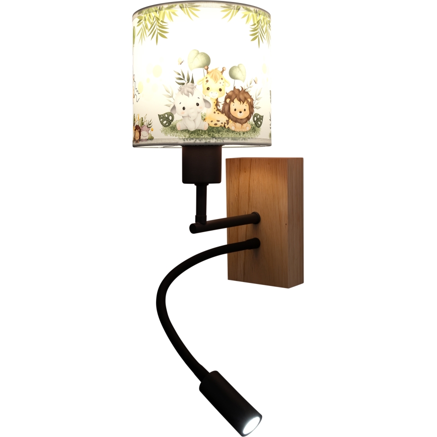 BRILAGI - LED Detská flexibilná nástenná lampa BOBO WOOD 1xE27/25W/230V + LED/3W dub/čierna/biela/zelená/džungľa
