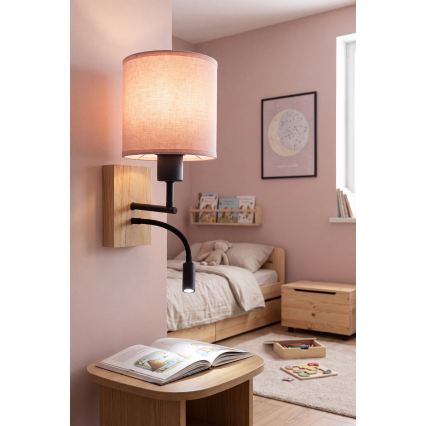 BRILAGI - LED Flexibilná nástenná lampa BOBO WOOD 1xE27/25W/230V + LED/3W dub/čierna/ružová