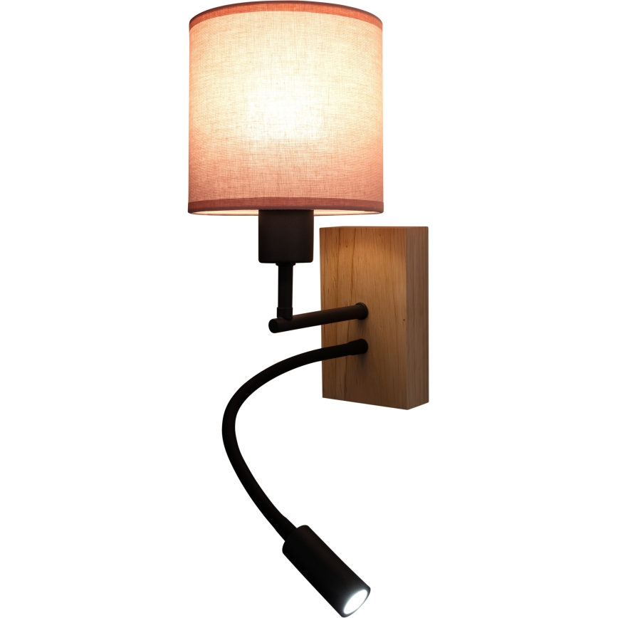 BRILAGI - LED Flexibilná nástenná lampa BOBO WOOD 1xE27/25W/230V + LED/3W dub/čierna/ružová
