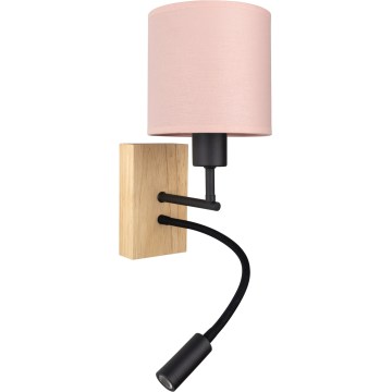 BRILAGI - LED Flexibilná nástenná lampa BOBO WOOD 1xE27/25W/230V + LED/3W dub/čierna/ružová