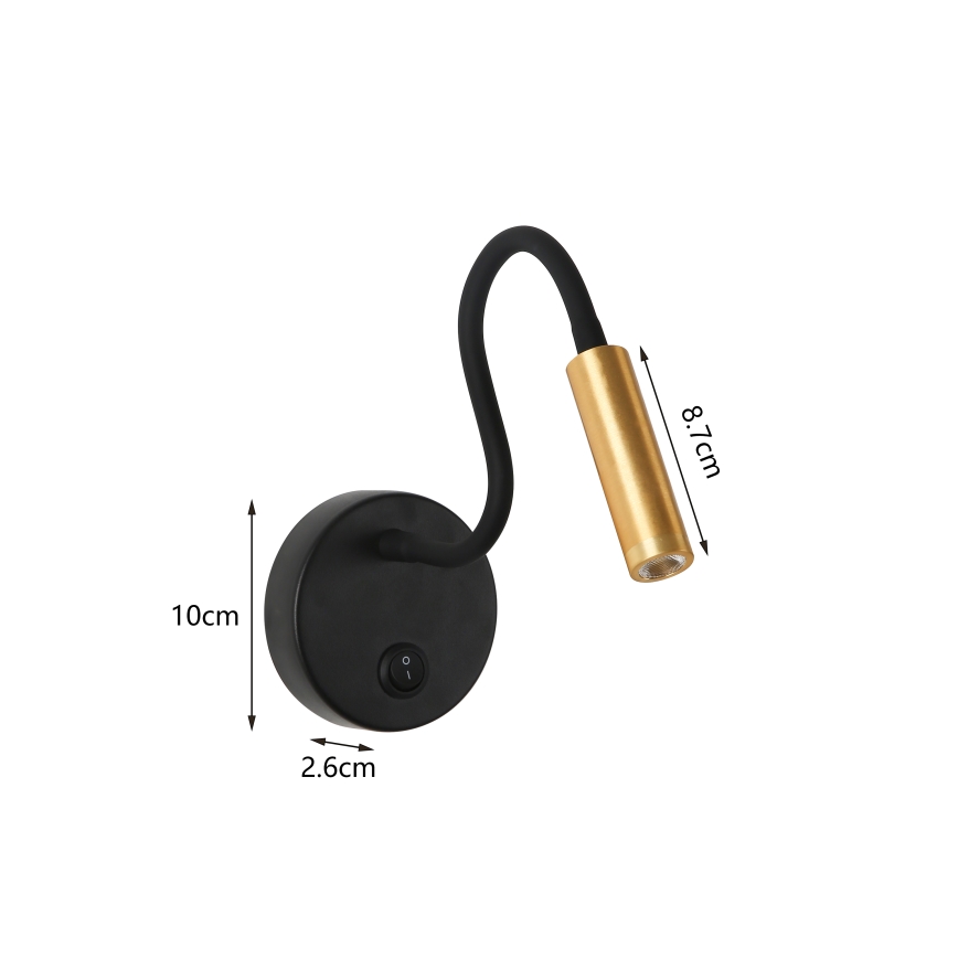 Brilagi - LED Flexibilná nástenná lampa MAYA LED/3W/230V 4000K čierna/zlatá