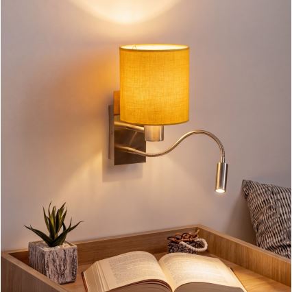 Brilagi - LED flexibilná nástenná lampa NUBILA 1xE27/25W/230V + LED/3W matný chróm/žltá