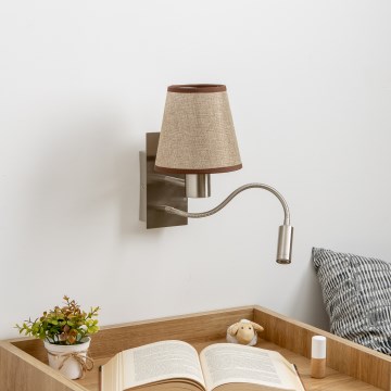 Brilagi - LED Flexibilná nástenná lampa NUBILA 1xE27/25W/230V + LED/3W matný chróm/hnedá