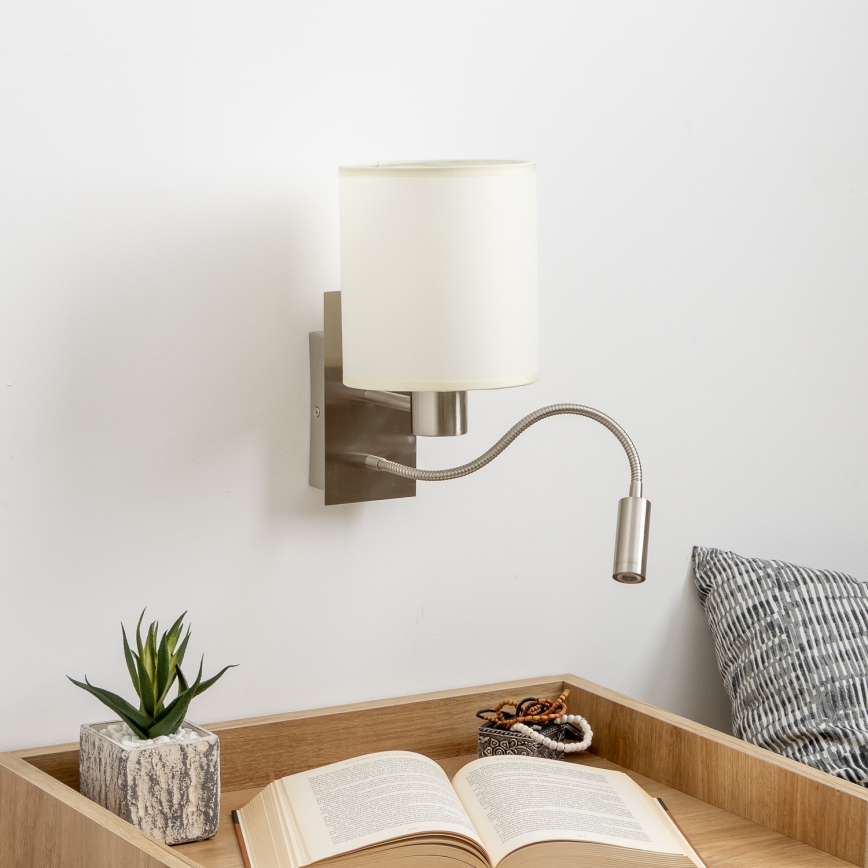 Brilagi - LED Flexibilná nástenná lampa NUBILA 1xE27/25W/230V + LED/3W matný chróm/krémová