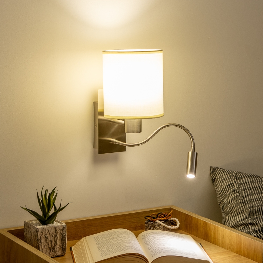 Brilagi - LED Flexibilná nástenná lampa NUBILA 1xE27/25W/230V + LED/3W matný chróm/krémová