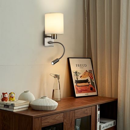 Brilagi - LED Flexibilná nástenná lampa NUBILA 1xE27/25W/230V + LED/3W matný chróm/krémová