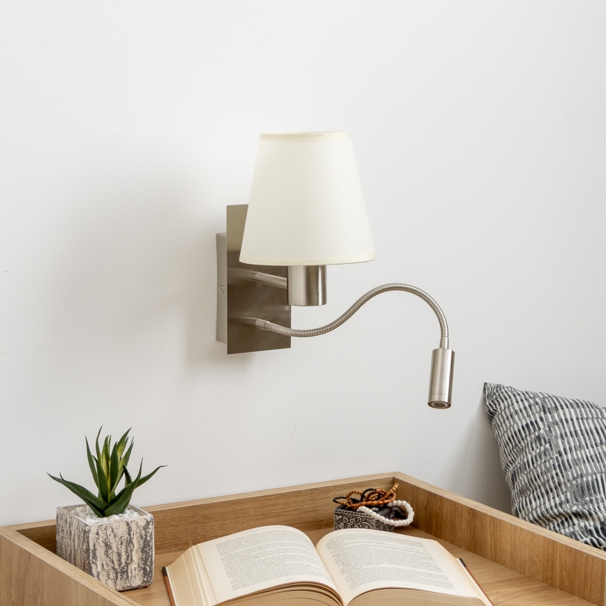 Brilagi - LED Flexibilná nástenná lampa NUBILA 1xE27/25W/230V + LED/3W matný chróm/krémová
