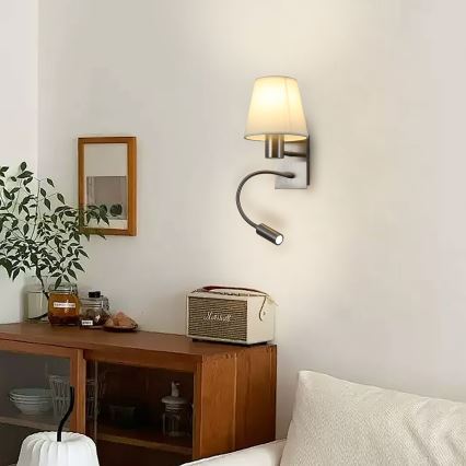 Brilagi - LED Flexibilná nástenná lampa NUBILA 1xE27/25W/230V + LED/3W matný chróm/krémová