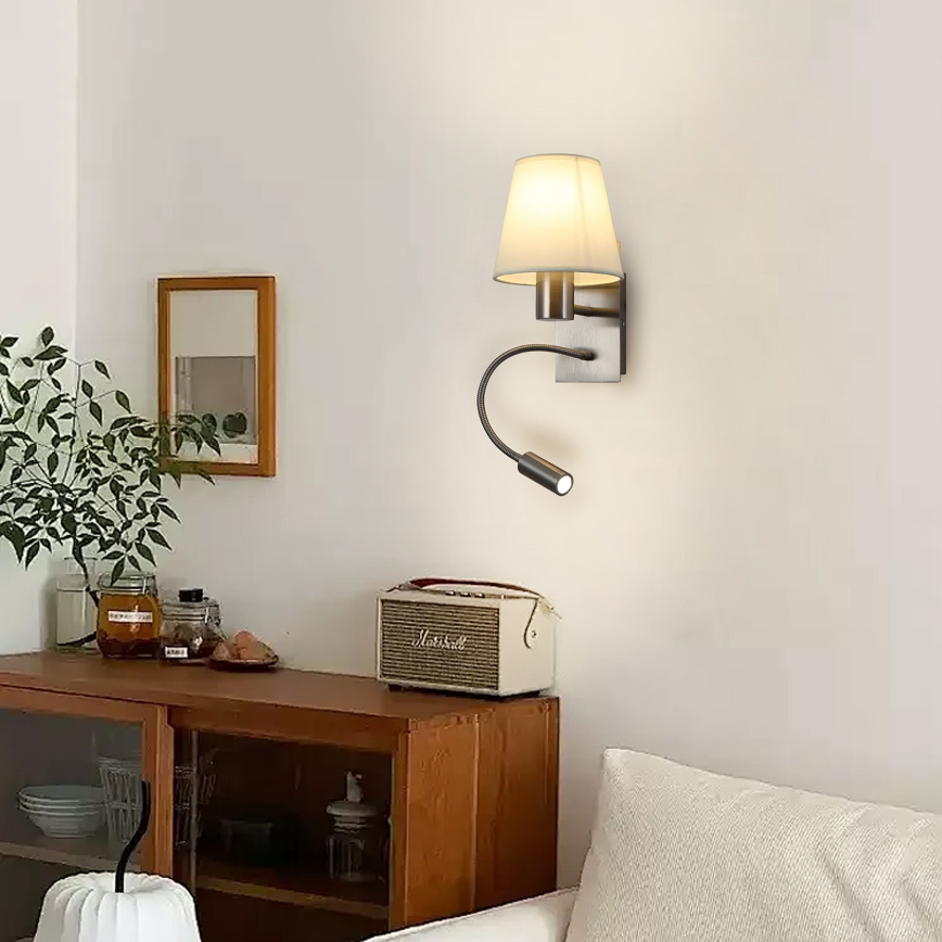 Brilagi - LED Flexibilná nástenná lampa NUBILA 1xE27/25W/230V + LED/3W matný chróm/krémová
