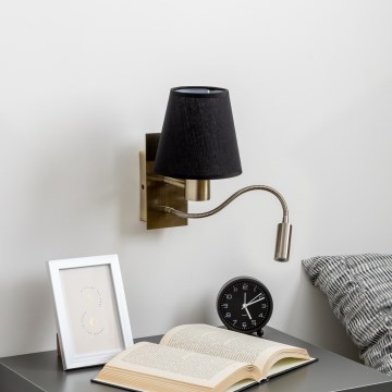 Brilagi - LED Flexibilná nástenná lampa NUBILA 1xE27/25W/230V + LED/3W mosadz/čierna