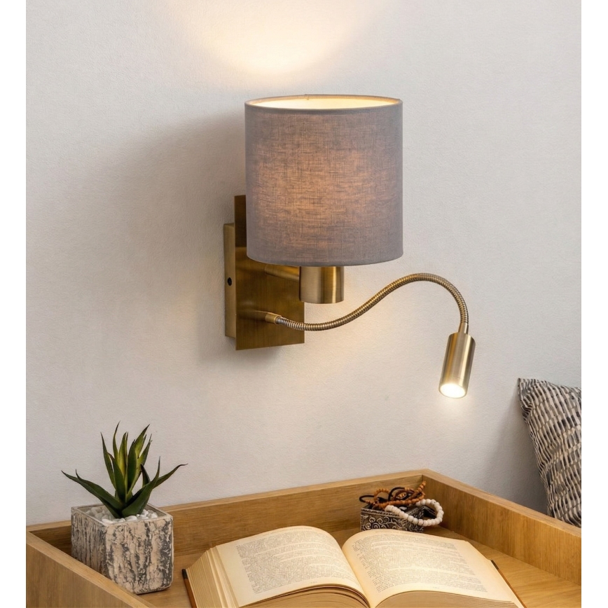 Brilagi - LED Flexibilná nástenná lampa NUBILA 1xE27/25W/230V + LED/3W mosadz/svetlošedá