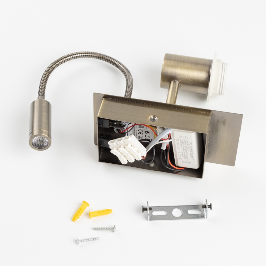 Brilagi - LED Flexibilná nástenná lampa NUBILA 1xE27/25W/230V + LED/3W mosadz/svetlošedá