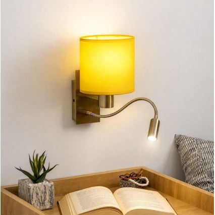 Brilagi - LED Flexibilná nástenná lampa NUBILA 1xE27/25W/230V + LED/3W mosadz/žltá