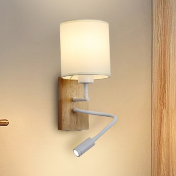 Brilagi - LED Flexibilná nástenná lampa NUBILA WOOD 1xE27/25W/230V + LED/3W dub/biela/krémová