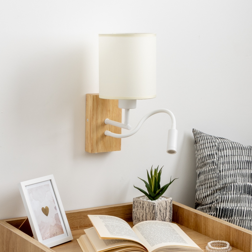 Brilagi - LED Flexibilná nástenná lampa NUBILA WOOD 1xE27/25W/230V + LED/3W dub/biela/krémová